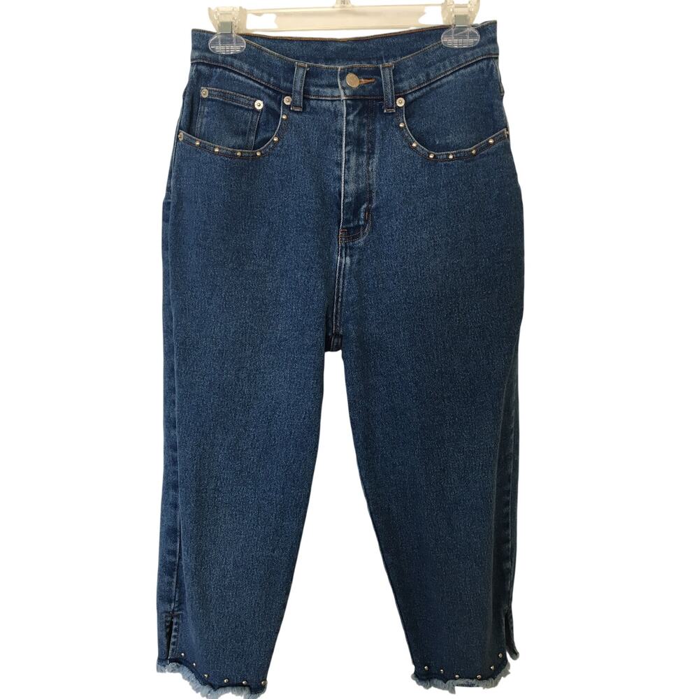 Denim & Co. Capris, Size 8, High Wst Studded Embellishments On Pockets & Raw Hem